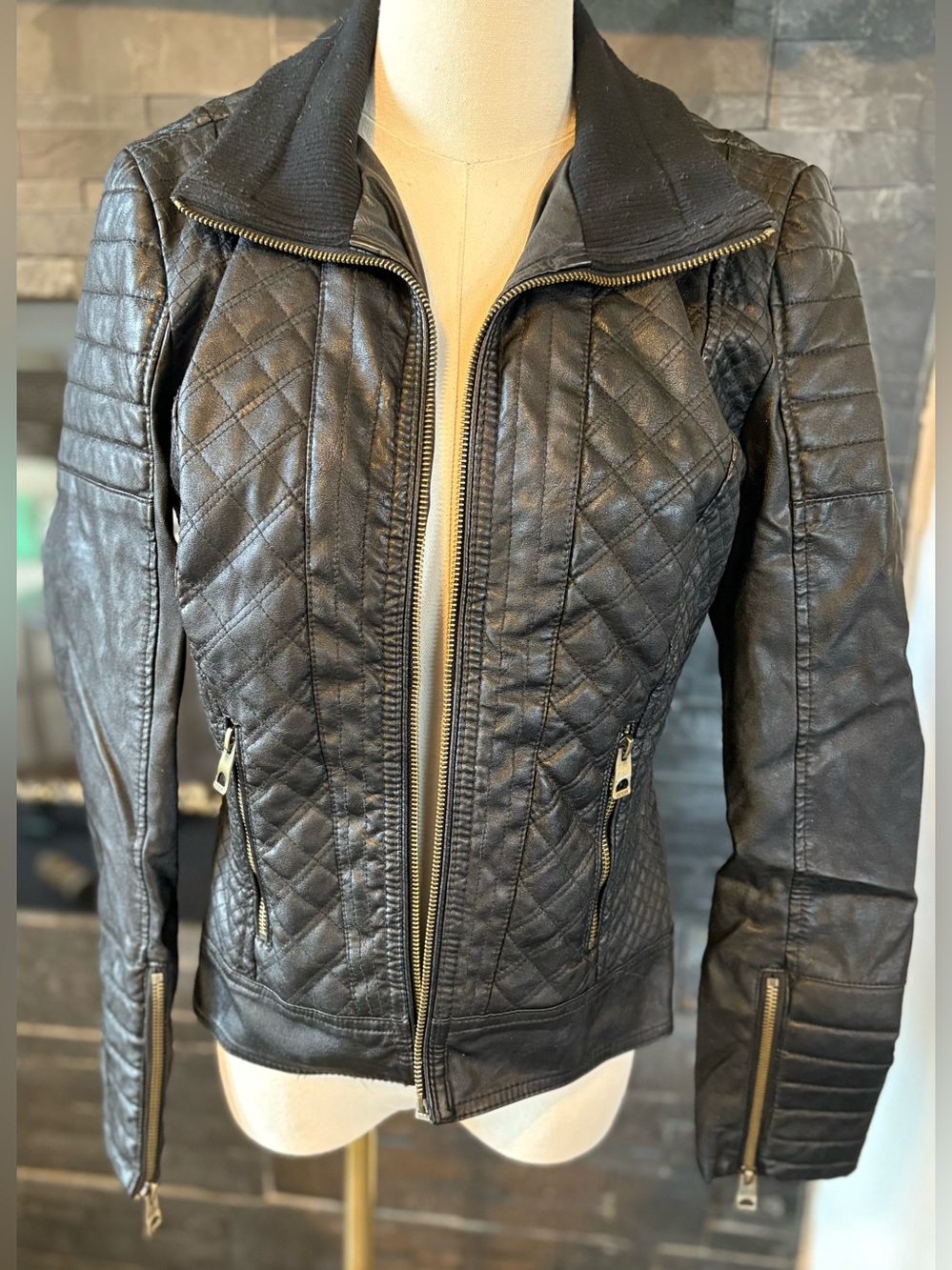 Guess Black faux Leather Zip Jacket